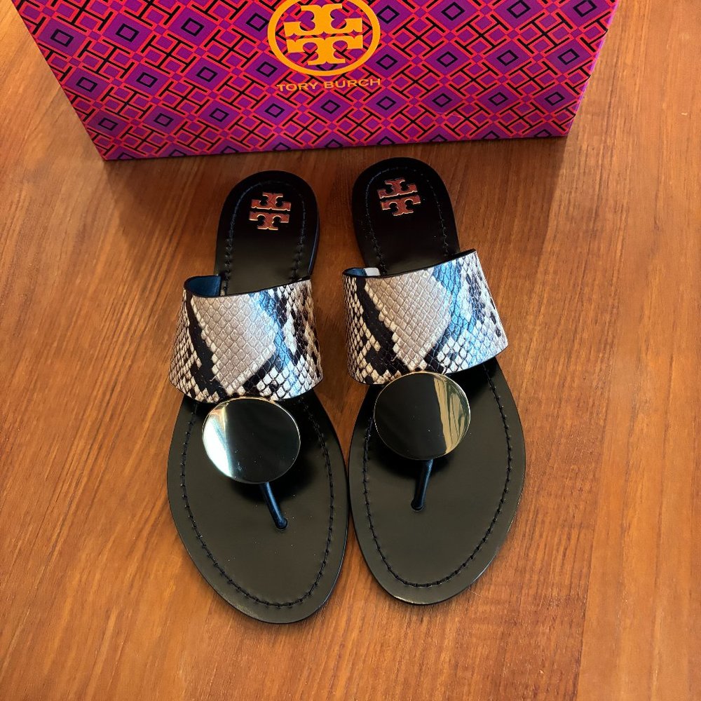 NIB Tory Burch Patos Disc Sandal in Snake // sz 9M // 031